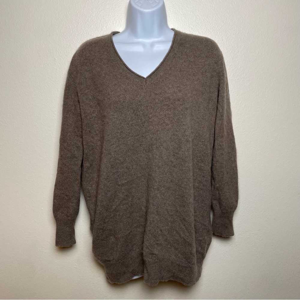 Felicite Lightweight Cashmere Tan Sweater V Neck Back Seam